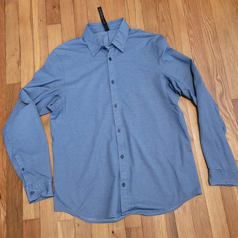 Lululemon Commission Long Sleeve Blue Shirt Men's Button Front Excellent - Picture 1 of 6